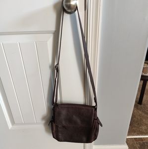 Fossil Brown Pebbled Leather Crossbody Purse Bag Adjustable Strap Organizer Zip